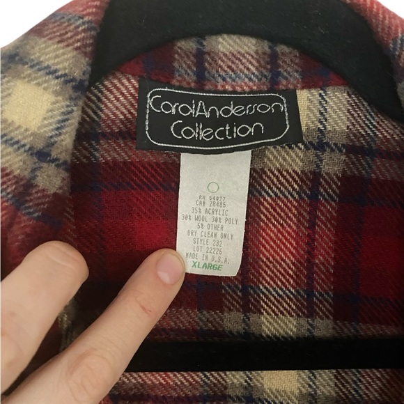 Vintage red tartan plaid wool blend button up chore coat jacket, women’s XL - Picture 8 of 11